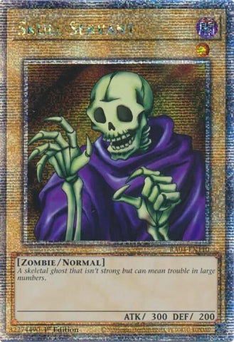 A Quarter Century Secret Rare "Skull Servant" card from the Yugioh Set: Quarter Century Stampede (RA04).
