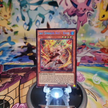 A Secret Rare Alternate Art "Sky Striker Ace - Raye" card from the Yugioh Legendary Modern Decks (L26D).