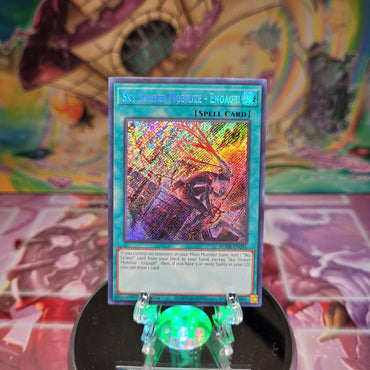  A Secret Rare "Sky Striker Mobilize - Engage!" card from the Yugioh Set: Battles of Legend: Monstrous Revenge.