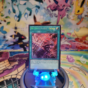 A Secret Rare "Sky Striker Mobilize - Engage" card from the Yugioh Legendary Modern Decks (L26D).