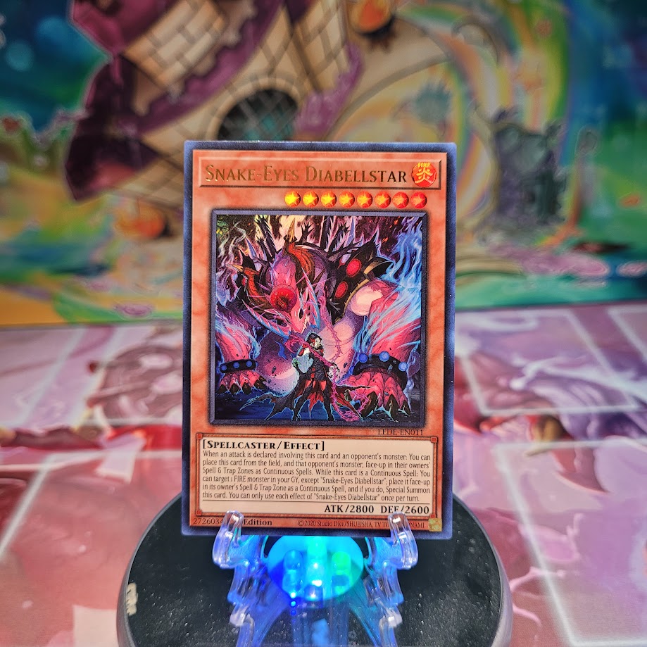 An Ultra Rare "Snake-Eyes Diabellstar" card from the Yugioh Set: Legacy of Destruction.