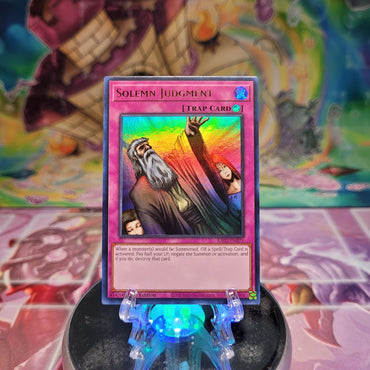 An Ultra Rare "Solemn Judgment" card from the Yugioh Set: Rarity Collection 2 (RA02).