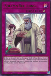 An Ultra Rare "Solemn Scolding" card from the Yugioh Set: Maze of Muertos (MZMU).