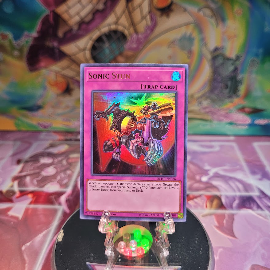 An Ultra Rare "Sonic Stun" card from the Yugioh Set: Battles of Legend: Hero's Revenge.