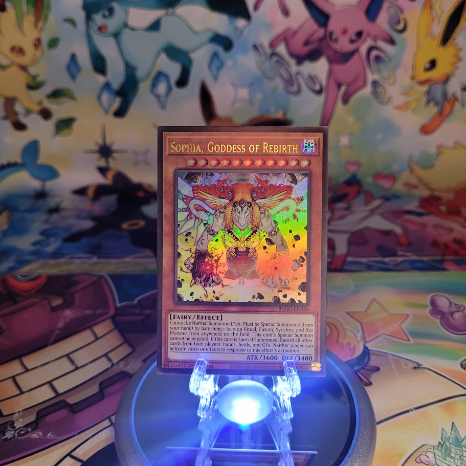 An Ultra Rare "Sophia, Goddess of Rebirth" card from the Yugioh Set: Battles of Legend: Glorious Gallery (BLGG).