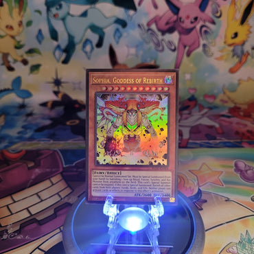 An Ultra Rare "Sophia, Goddess of Rebirth" card from the Yugioh Set: Battles of Legend: Glorious Gallery (BLGG).