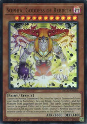 An Ultra Rare "Sophia, Goddess of Rebirth" card from the Yugioh Set: Battles of Legend: Glorious Gallery (BLGG).