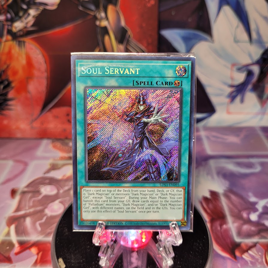 A limited edition Secret Rare "Soul Servant" card from the Yugioh Set: Legendary Duelists: Season 3