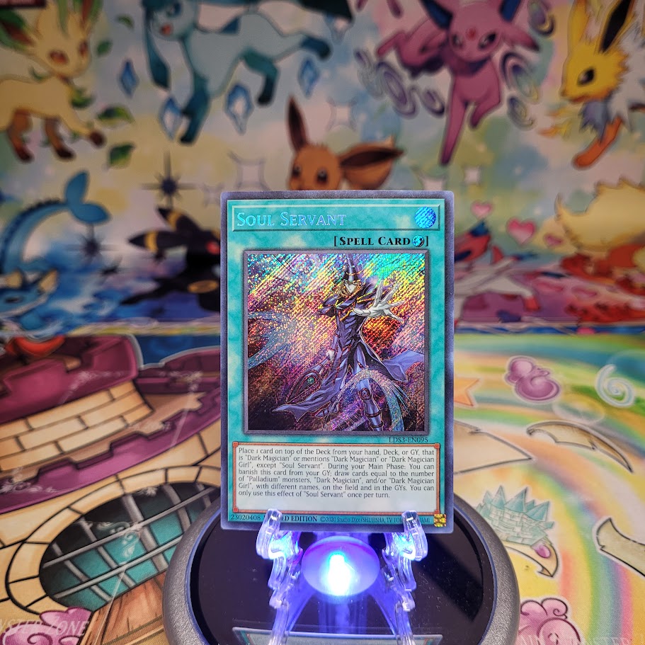 A Secret Rare "Soul Servant" card from the Yugioh Set: Legendary Duelists: Season 3 (LDS3).