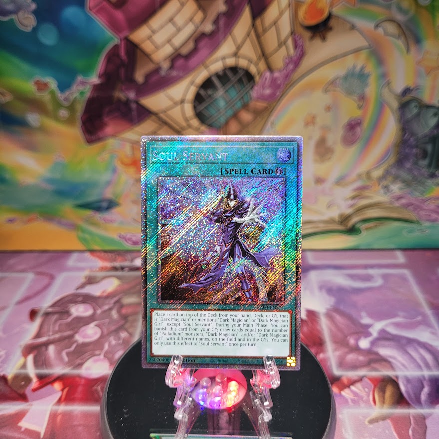 A Platinum Secret Rare "Soul Servant" card from the Yugioh Set: Quarter Century Bonanza (RA03).