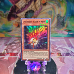 A Super Rare "Speedroid Block-N-Roll" card from the Yugioh Set: Rise of the Duelist.