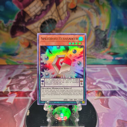 An Ultra Rare "Speedroid Hexasaucer" card from the Yugioh Set: Duel Overload.