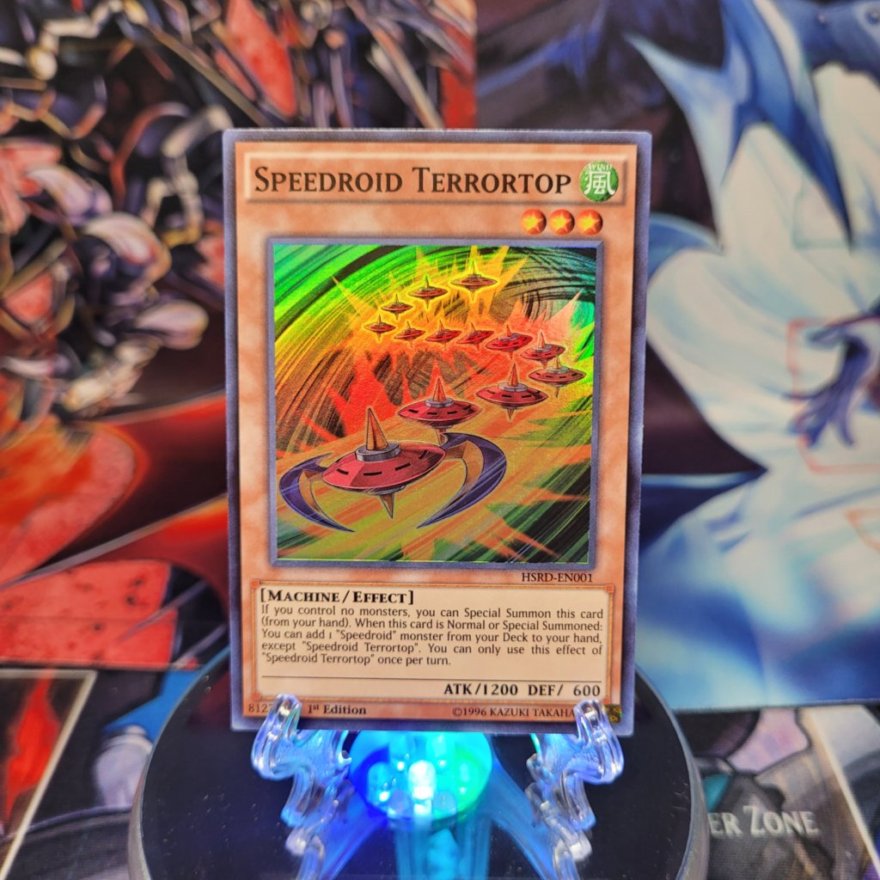 A Super Rare "Speedroid Terrortop" card from the Yugioh Set: High-Speed Riders.