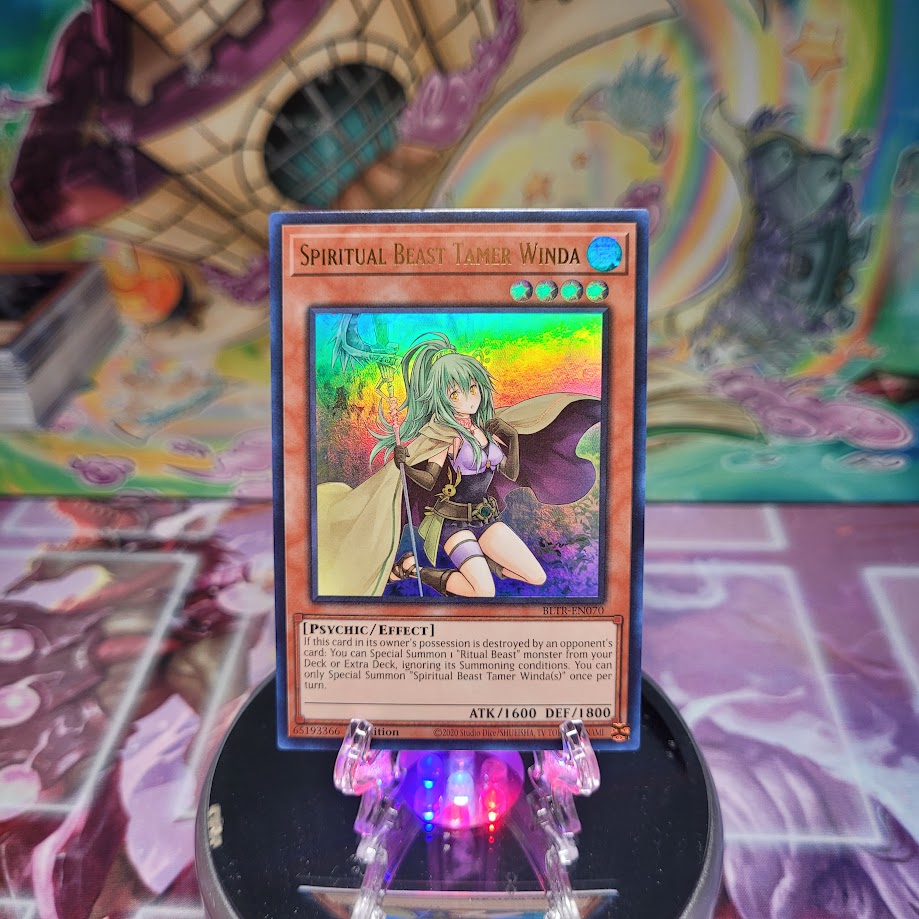 An Ultra Rare "Spiritual Beast Tamer Winda" card from the Yugioh Set: Battles of Legend: Terminal Revenge.