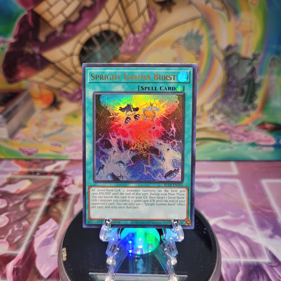 An Ultra Rare "Spright Gamma Burst" card from the Yugioh Set: Battles of Legend: Terminal Revenge.