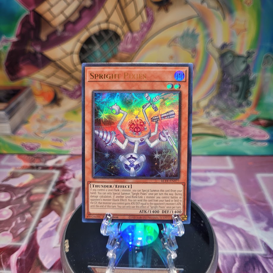 An Ultra Rare "Spright Pixies" card from the Yugioh Set: Battles of Legend: Terminal Revenge.