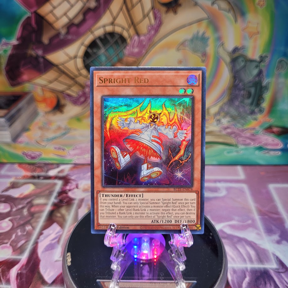 An Ultra Rare "Spright Red" card from the Yugioh Set: Battles of Legend: Terminal Revenge.