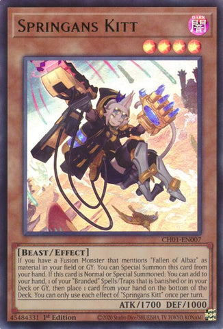 An Ultra Rare "Springans Kitt" card from the Yugioh Structure Deck: The Fallen & The Virtuous (CH01).