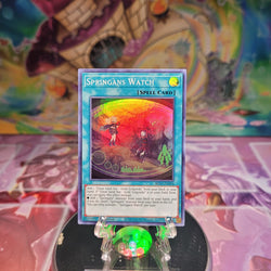 A Super Rare "Springans Watch" card from the Yugioh Set: Blazing Vortex.