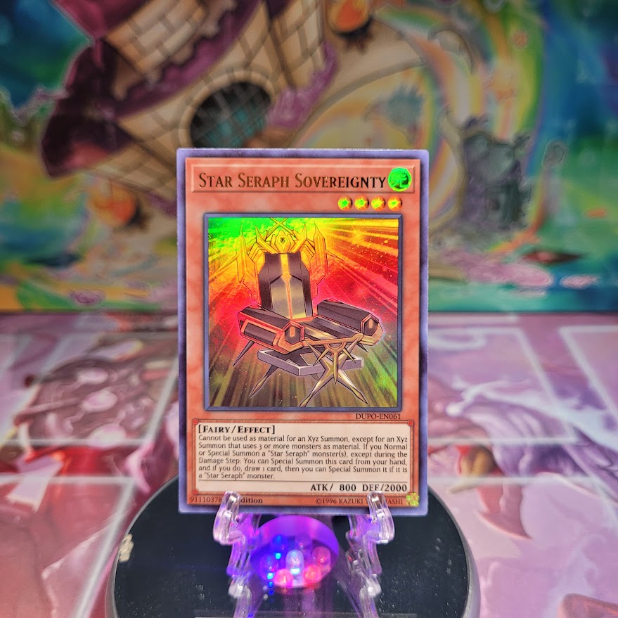 An Ultra Rare "Star Seraph Sovereignty" card from the Yugioh Set: Duel Power.