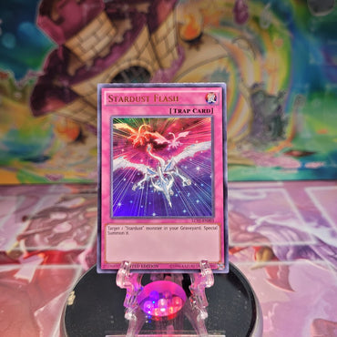 An Ultra Rare "Stardust Flash" card from the Yugioh Set: Legendary Collection 5D's.