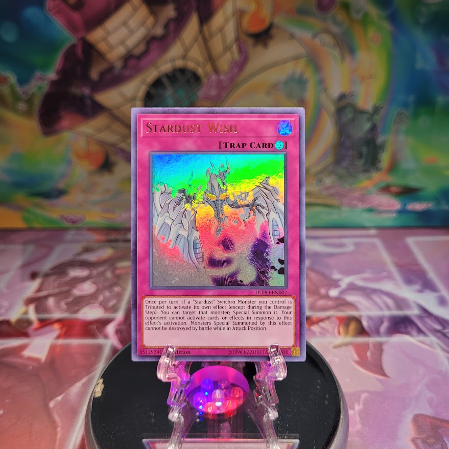 An Ultra Rare "Stardust Wish" card from the Yugioh Set: Duel Power.