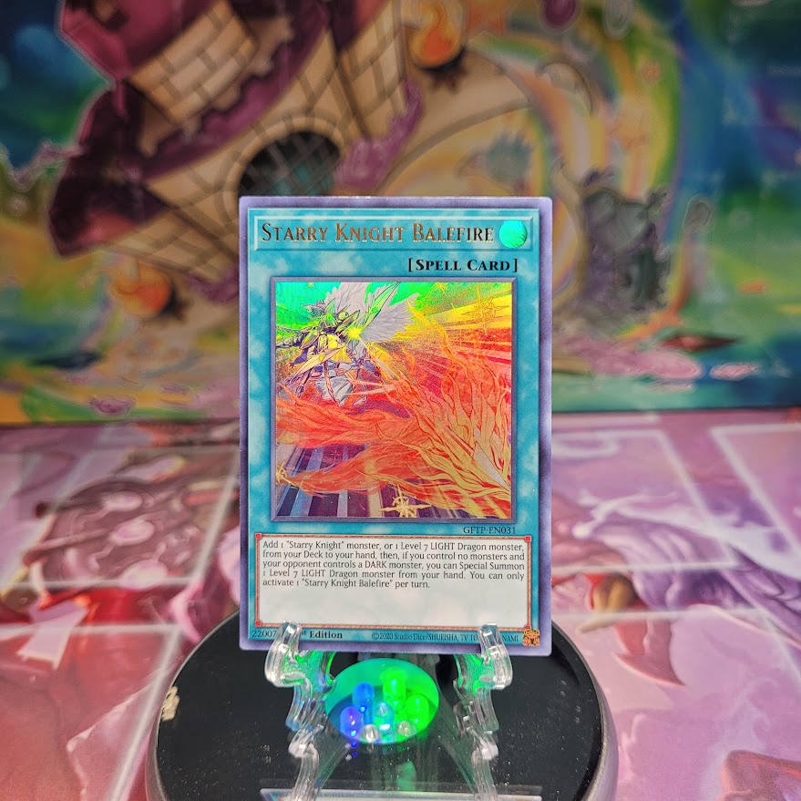 An Ultra Rare "Starry Knight Balefire" card from the Yugioh Set: Ghosts From the Past.