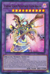 An Ultra Rare "Starving Venom Predapower Fusion Dragon" card from the Yugioh Set: Dimension Force (DIFO).