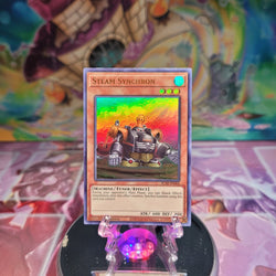 An Ultra Rare "Steam Synchron" card from the Yugioh Set: Battles of Legend: Armageddon.