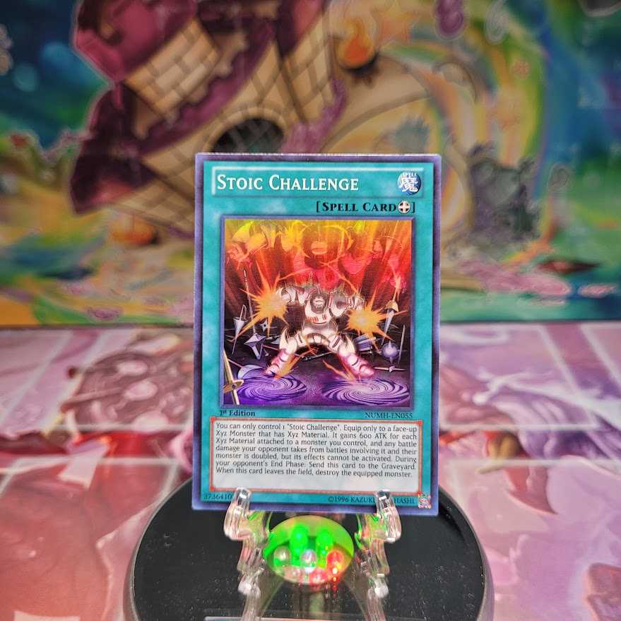 A Super Rare "Stoic Challenge" card from the Yugioh Set: Number Hunters.