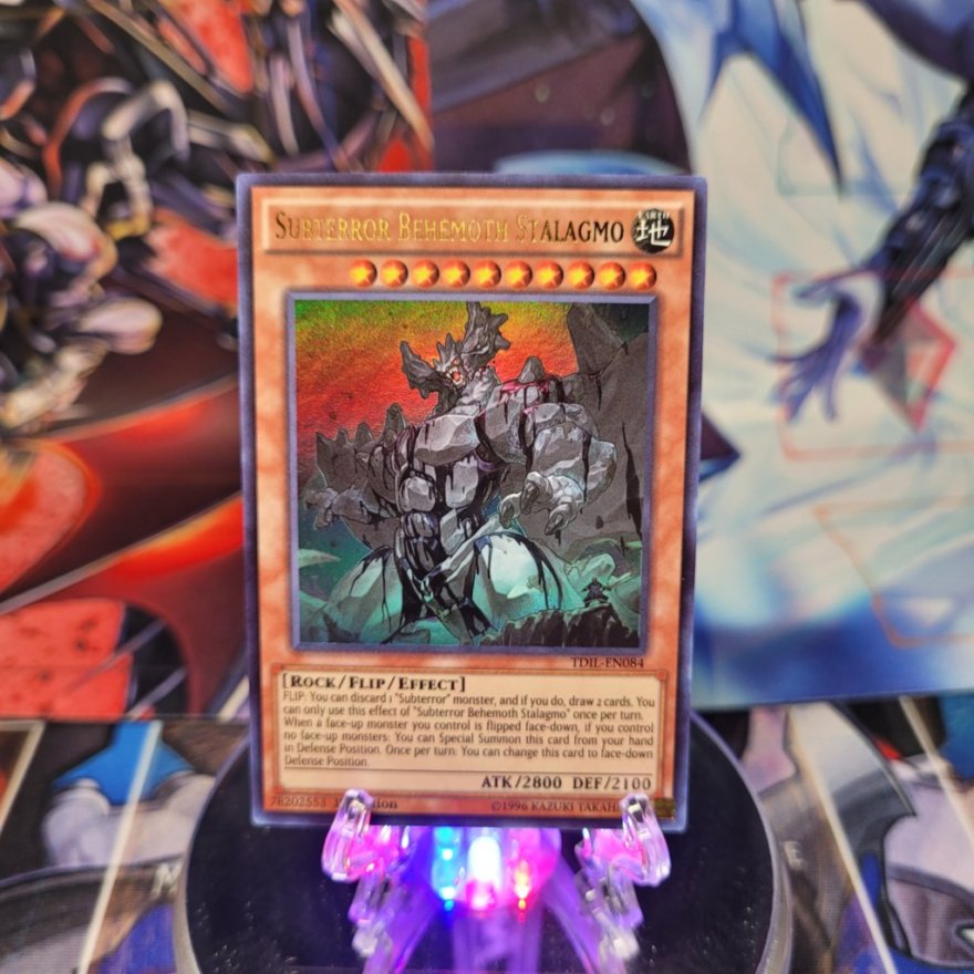 An Ultra Rare "Subterror Behemoth Stalagmo" card from the Yugioh Set: The Dark Illusion.