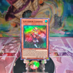 A Super Rare "Subterror Fiendess" card from the Yugioh Set: Fists of the Gadgets.