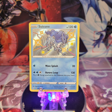 An Ultra Rare "Suicune" (Sv022/SV122) card from the Pokemon Set: Sword & Shield: Shining Fates.