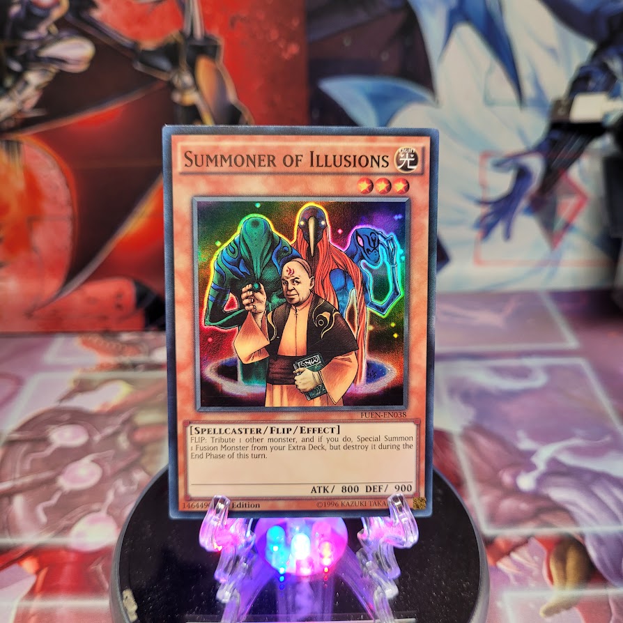 A Super Rare "Summoner of Illusions" card from the Yugioh Set: Fusion Enforcers (FUEN).