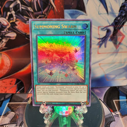 An Ultra Rare "Summoning Swarm" card from the Yugioh Set: Battles of Legend: Hero's Revenge.