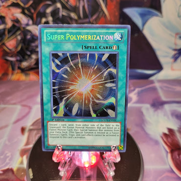 A Secret Rare "Super Polymerization" card from the Yugioh Set: Legendary Collection 2: The Duel Academy Years (LCGX).