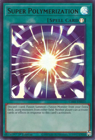 An Ultra Rare "Super Polymerization" card from the Yugioh Structure Deck: The Fallen & The Virtuous (CH01).
