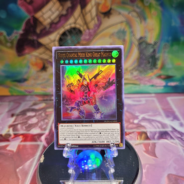 An Ultra Rare "Super Quantal Mech King Great Magnus" card from the Yugioh Set: Duel Power.