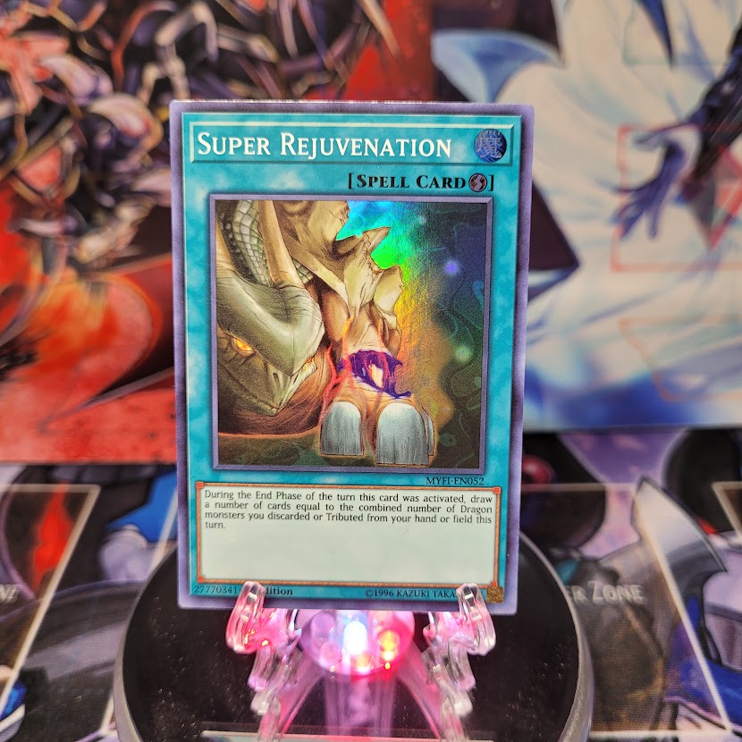 A Super Rare "Super Rejuvenation" card from the Yugioh Set: Mystic Fighters.