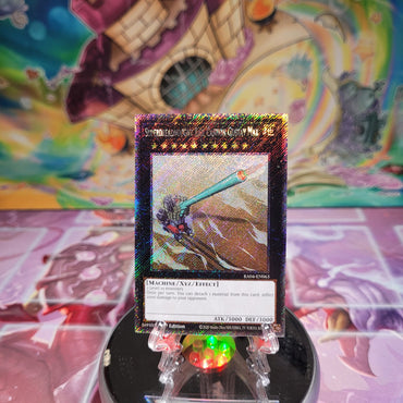 A Platinum Secret Rare "Superdreadnought Rail Cannon Gustav Max" card from the Yugioh Set: Quarter Century Stampede (RA04).