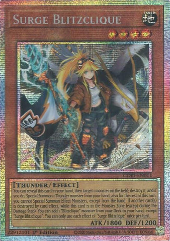 A Starlight Rare "Surge Blitzclique" card from the Yugioh Set: Chaos Origins (CORI).