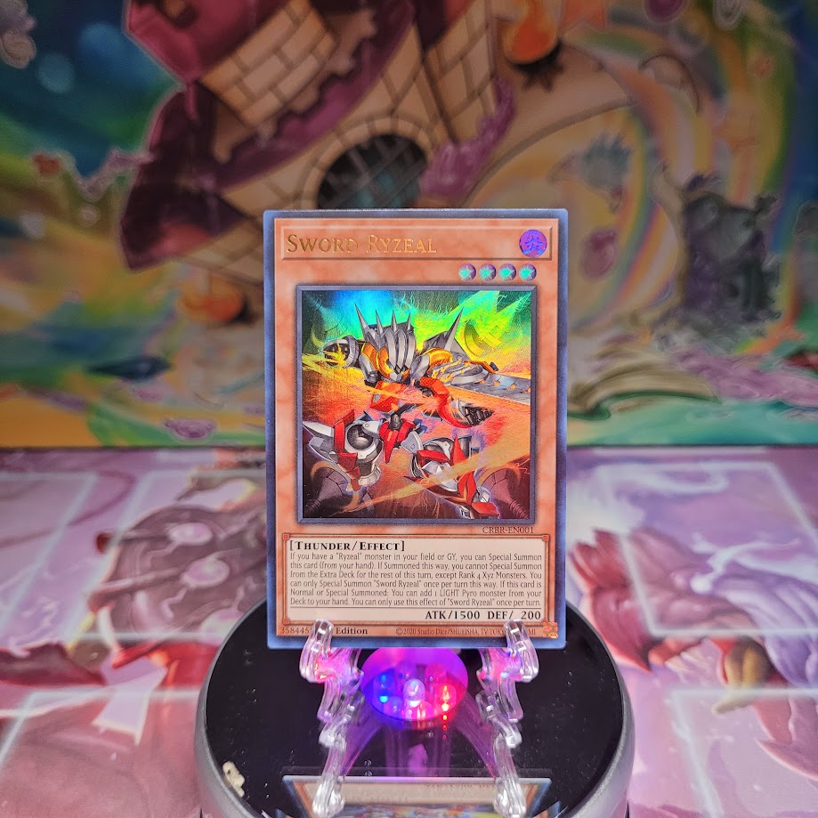 An Ultra Rare "Sword Ryzeal" card from the Yugioh Set: Crossover Breakers.