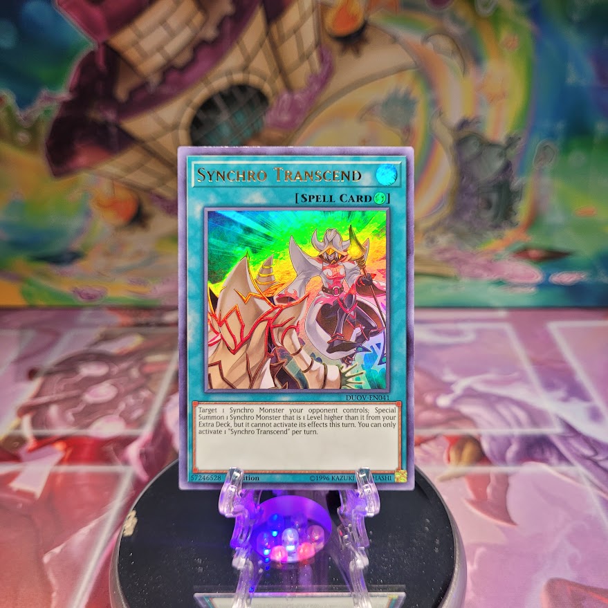 An Ultra Rare "Synchro Transcend" card from the Yugioh Set: Duel Overload.