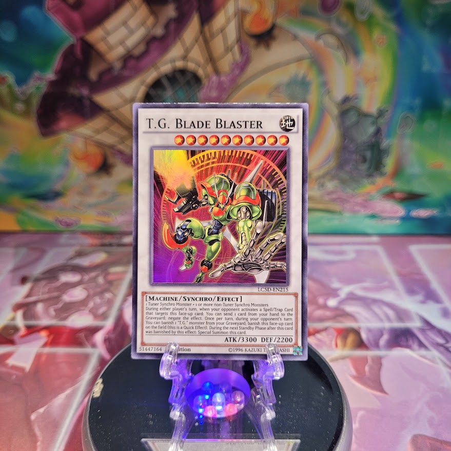 A Super Rare "T.G. Blade Blaster" card from the Yugioh Set: Legendary Collection 5D's.