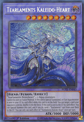 A Secret Rare "Tearlaments Kaleido-Heart" card from the Yugioh Set: Power of the Elements (POTE).