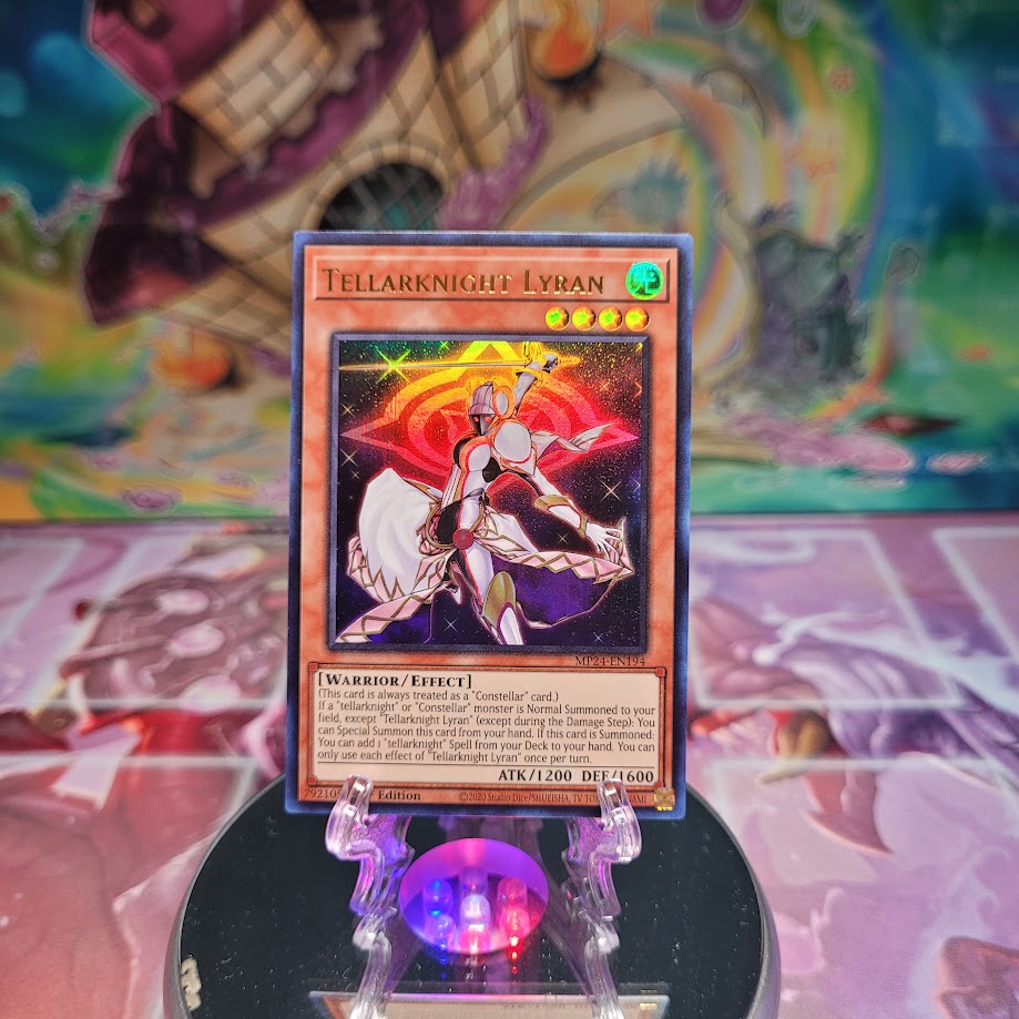 An Ultra Rare "Tellarknight Lyran" card from the Yugioh Set: 25th Anniversary Tin: Dueling Mirrors.