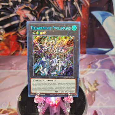 A Secret Rare "Tellarknight Ptolemaeus" card from the Yugioh Set: Battles of Legend: Monstrous Revenge.