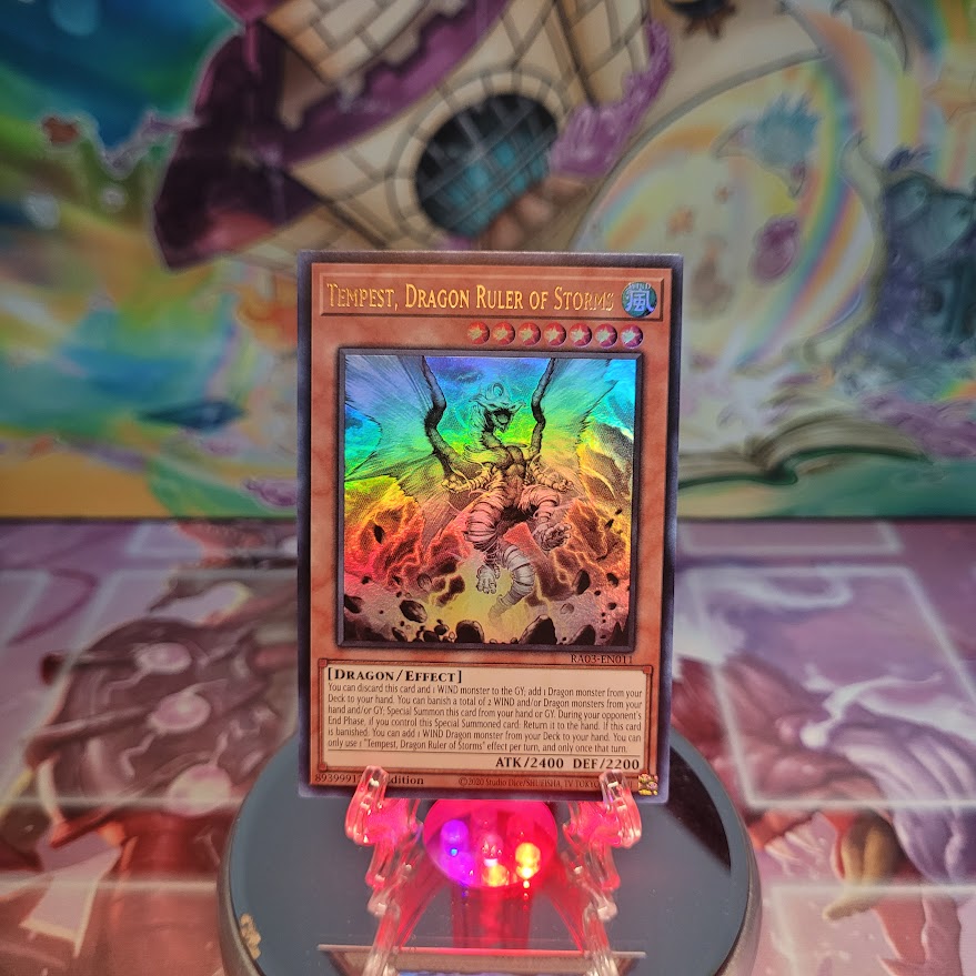 An Ultra Rare "Tempest, Dragon Ruler of Storms" card from the Yugioh Set: Quarter Century Bonanza (RA03).