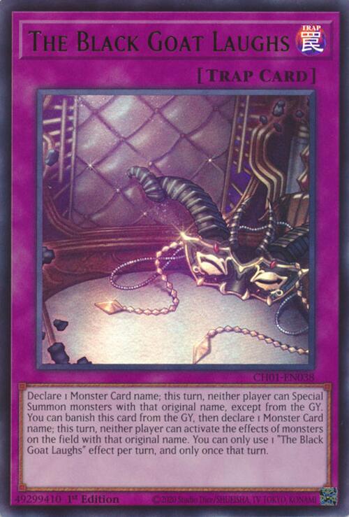 An Ultra Rare "The Black Goat Laughs" card from the Yugioh Structure Deck: The Fallen & The Virtuous (CH01).