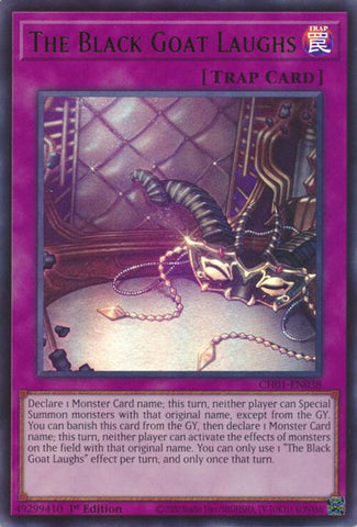 An Ultra Rare "The Black Goat Laughs" card from the Yugioh Structure Deck: The Fallen & The Virtuous (CH01).